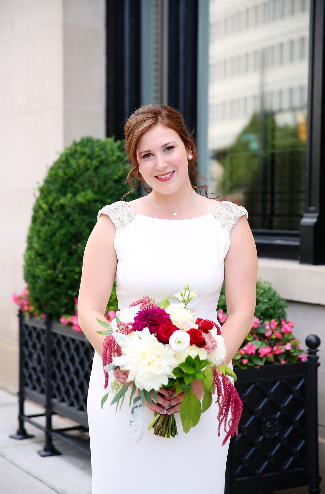 JS Weddings and Events, Grand Rapids Wedding planner and Floral Designer. An elegant and romantic summer wedding in Downtown Grand Rapids at the McKay Ballroom with Burgundy, Blush and Grey.